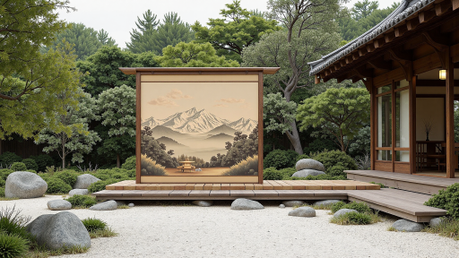 古代文人雅士聚会场景插画,庭院环境,古色古香的建筑背景,体现传统文化氛围